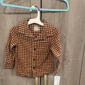 Cat & Jack Kids Checkered Button Down Shirt - Orange & Black